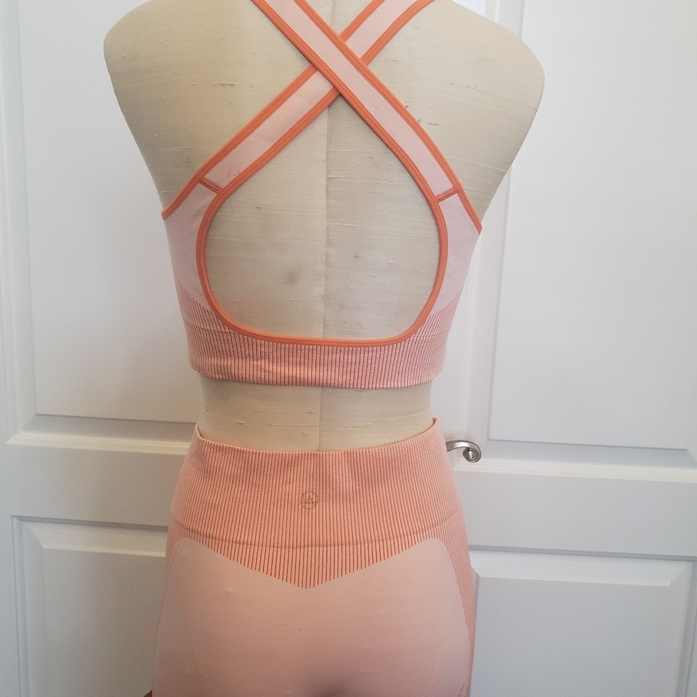 Women Peach Ribbed 3pc Active Set - Picture 3 of 5
